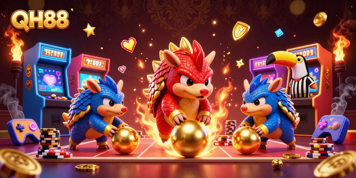 Experience thrilling gameplay with QH88 as pangolins navigate through poker chips in a vibrant casino.