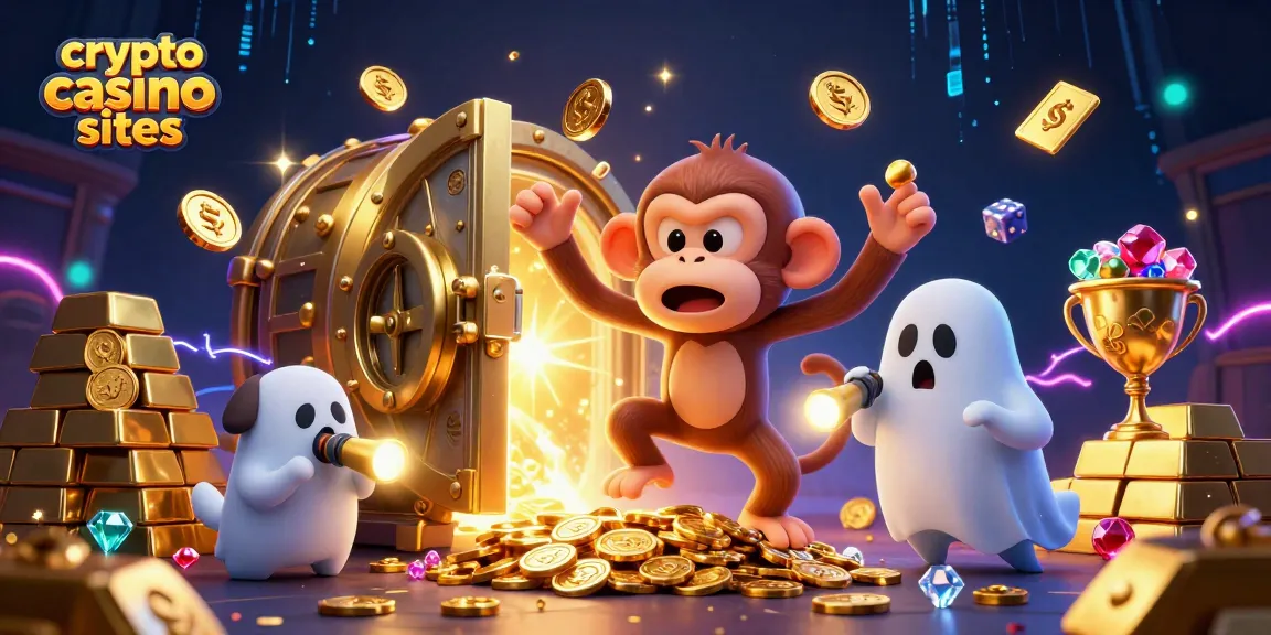 Un vivace scenario di crypto casino sites con un monkey poltergeist e un canino cacciatore di fantasmi che giocano tra tesori dorati.