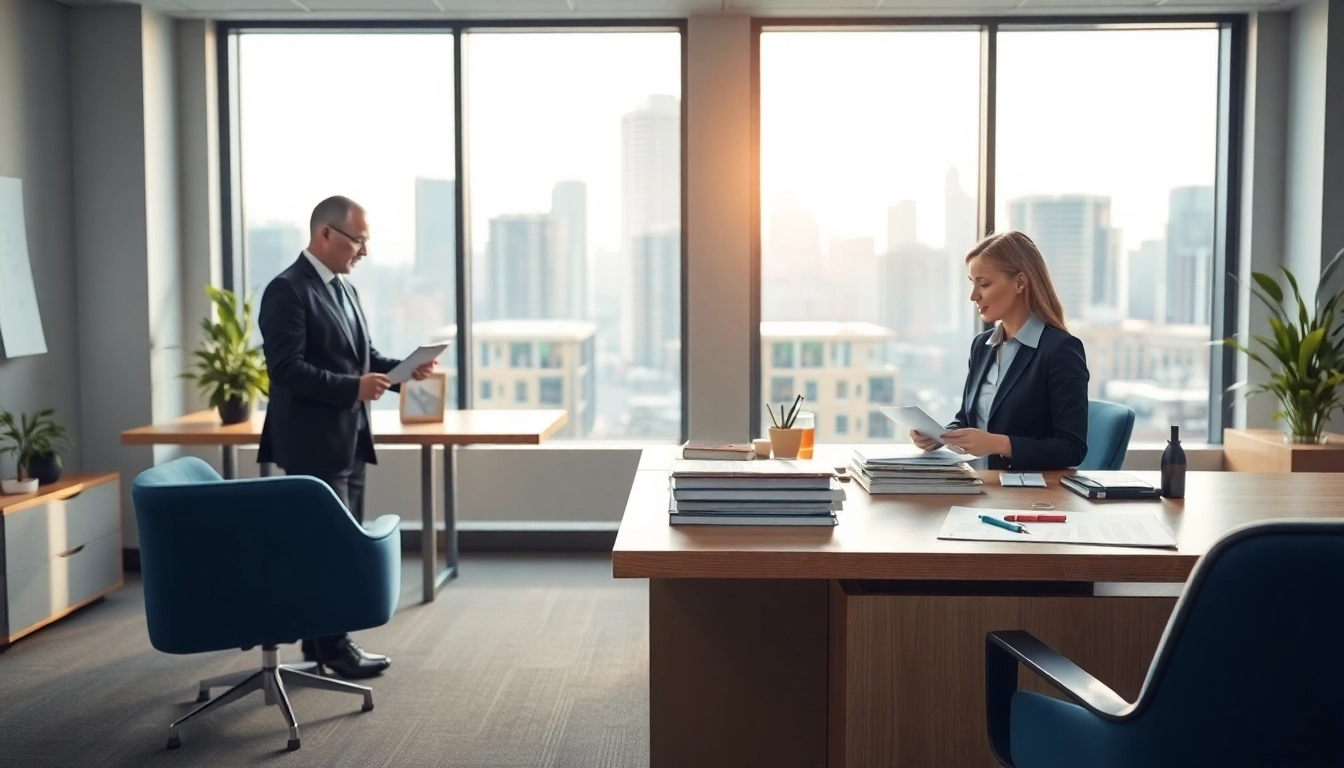Engaging scene of Title Insurance Services team collaborating in a modern office environment.