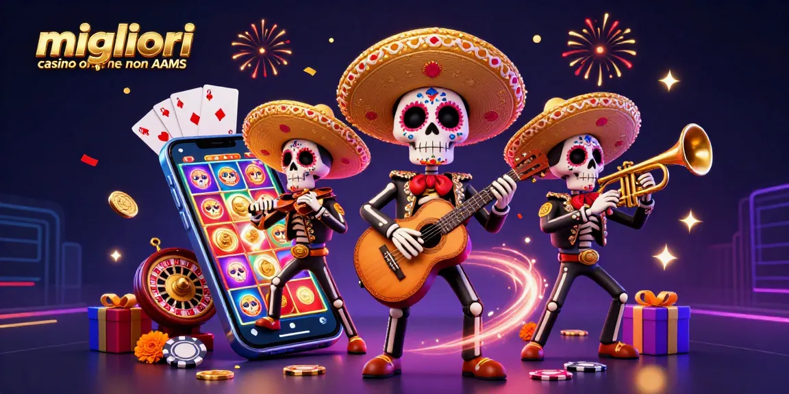 Migliori casinò online non AAMS: band di mariachis nei colori del Dia de los Muertos, coinvolti in un tema di gioco vibrante.