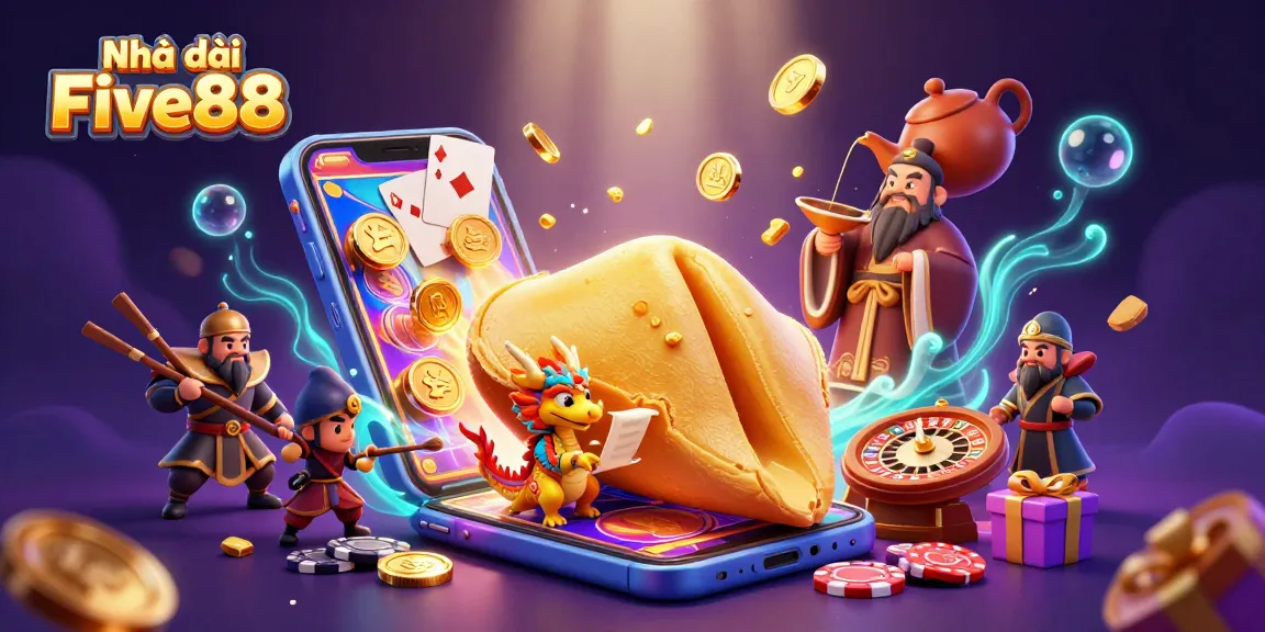 Spin to win with Nhà cái Five88's vibrant gaming scene featuring golden fortune elements and engaging slot games.