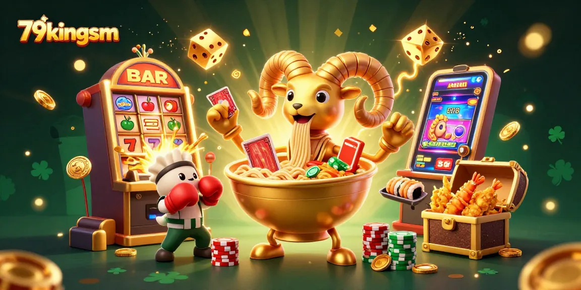 Engage with 79kingsm's dynamic casino scene featuring a giant ramen bowl dealer and vibrant gaming elements.