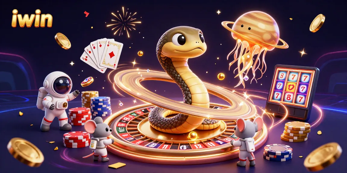 iwin offers exciting gambling with a 3D snake roulette and astronaut mice betting in a cosmic scene
