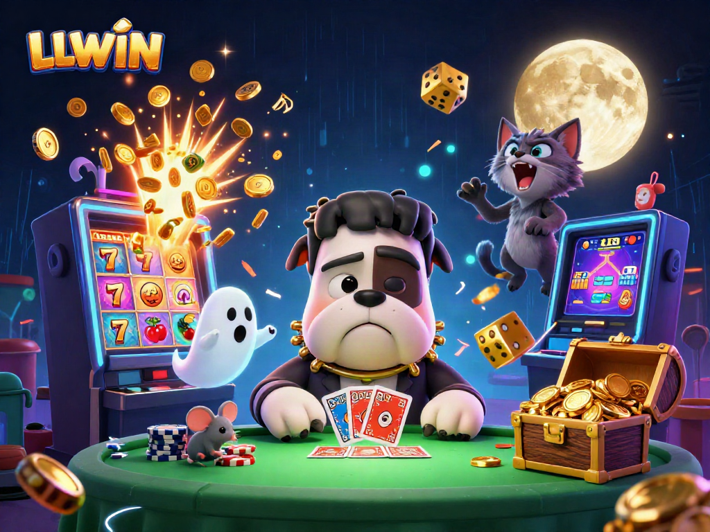 Engage in thrilling casino gameplay with LLWIN's vibrant characters, cards, and dynamic gaming elements.