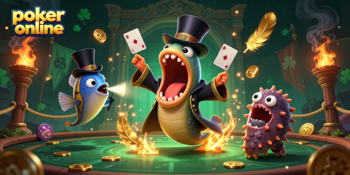 Jouer au poker en ligne avec des défis amusants dans une scène colorée et dynamique.