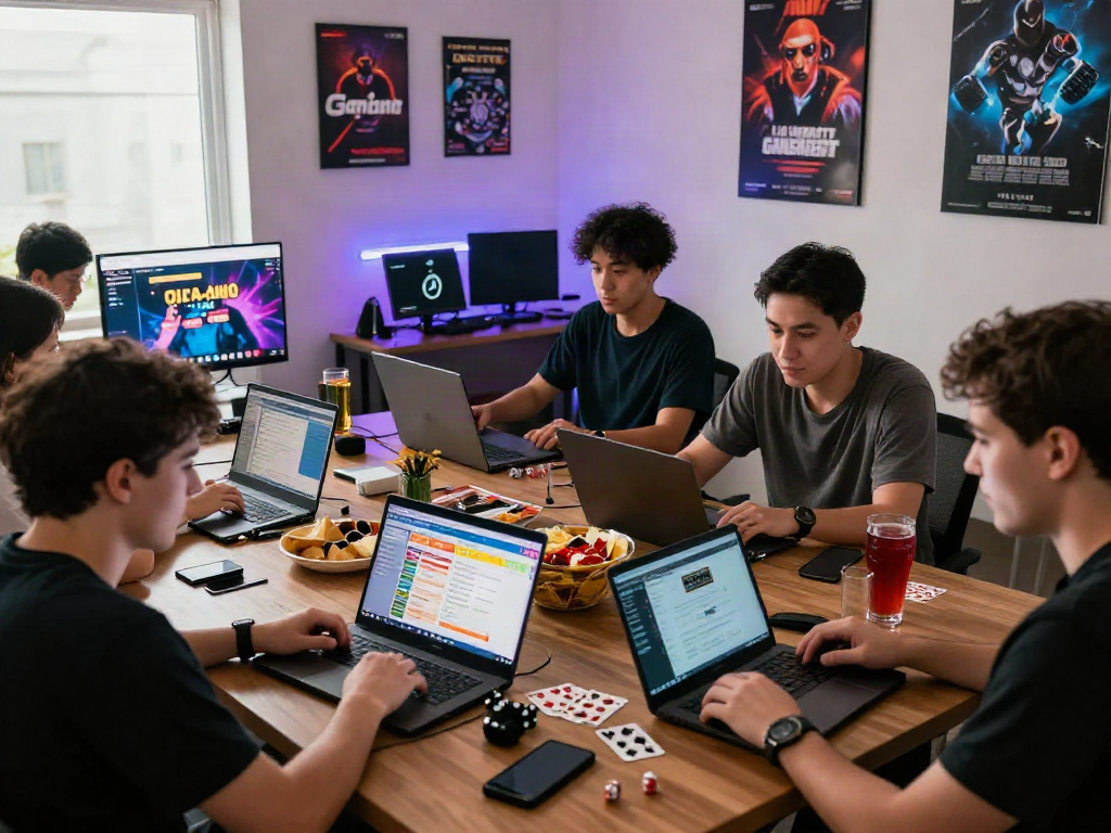 Engaging scene of online gaming community discussing 먹튀스팟 검증사이트, emphasizing safety and connection.