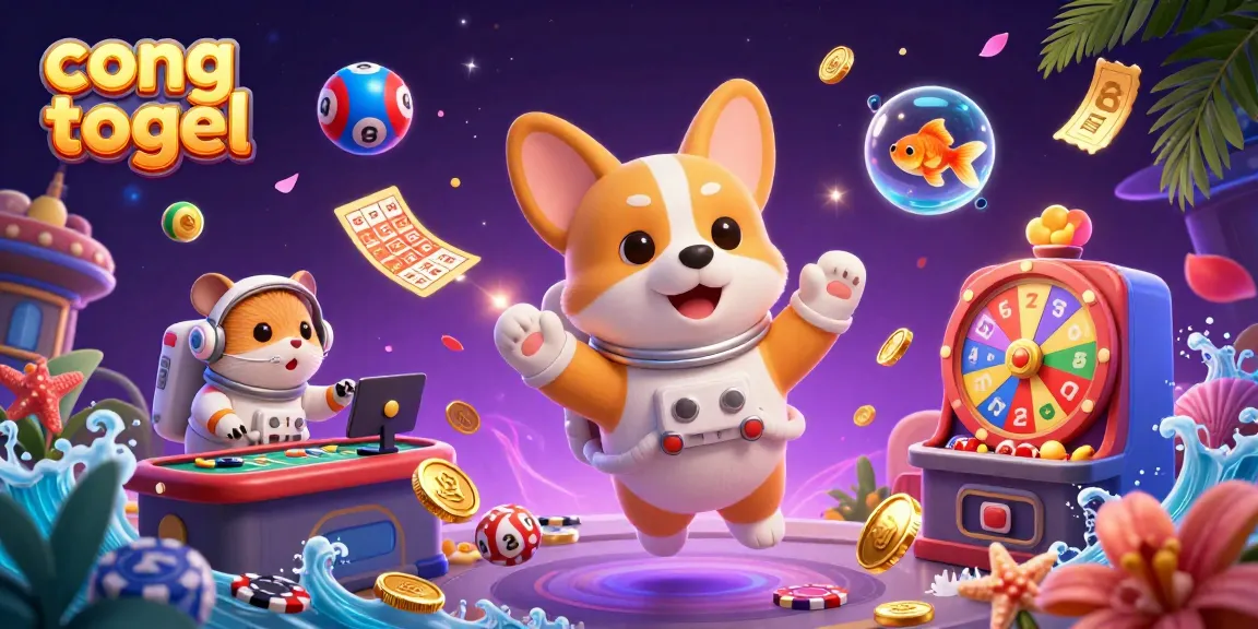 Experience the excitement of cong togel with colorful lottery balls and 3D characters in a dynamic casino scene.