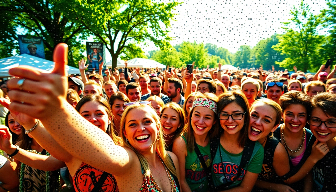Creating a colorful selfie mosaic that highlights individual moments in a joyful crowd.