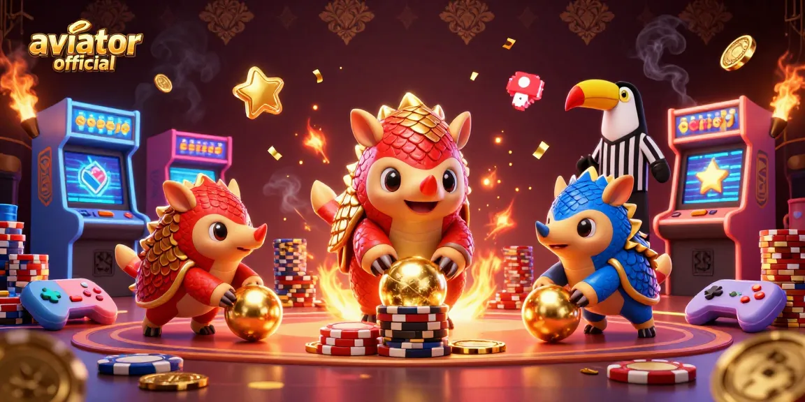 Engage in the excitement of the aviator official game with vibrant 3D pangolins, glowing machines, and golden chips.