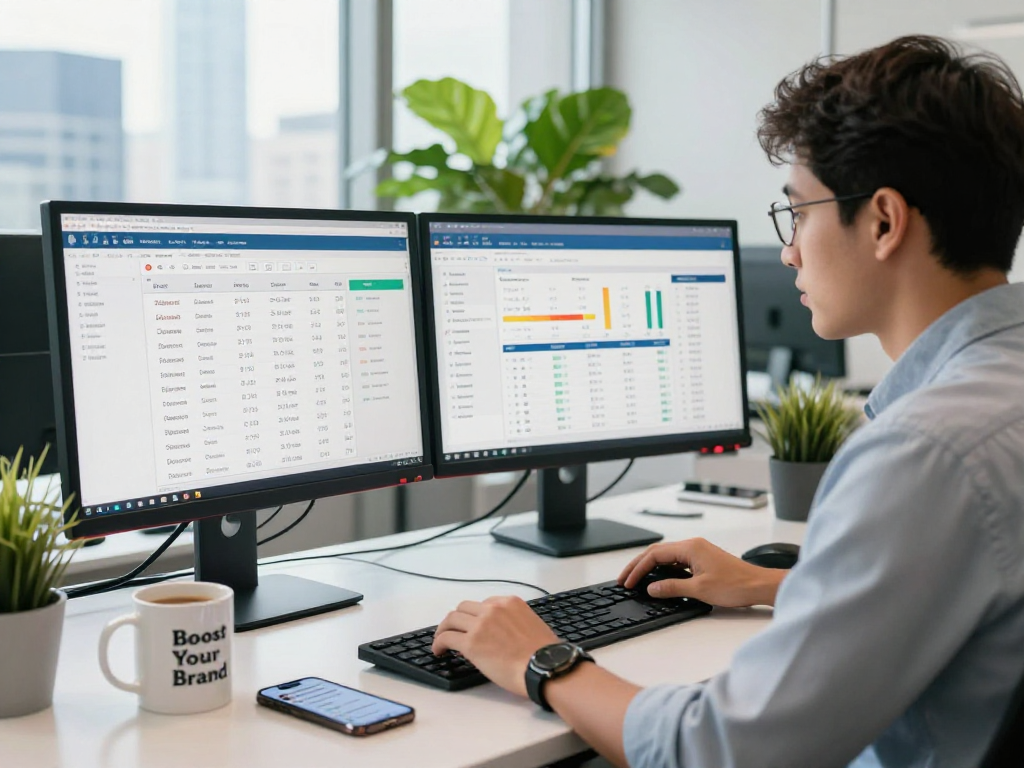 SEO expert analyzing keyword metrics for mantra88 in a modern office.