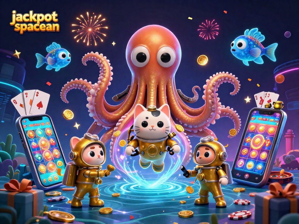 Experience the thrill of jackpot spaceman with this vibrant gambling scene featuring a kraken and diving cat.
