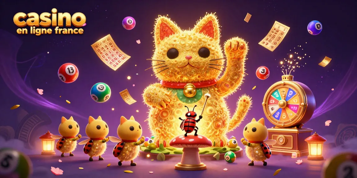 Découvrez la chance avec ce casino en ligne France : un chat chanceux animé par des lucioles dorées.