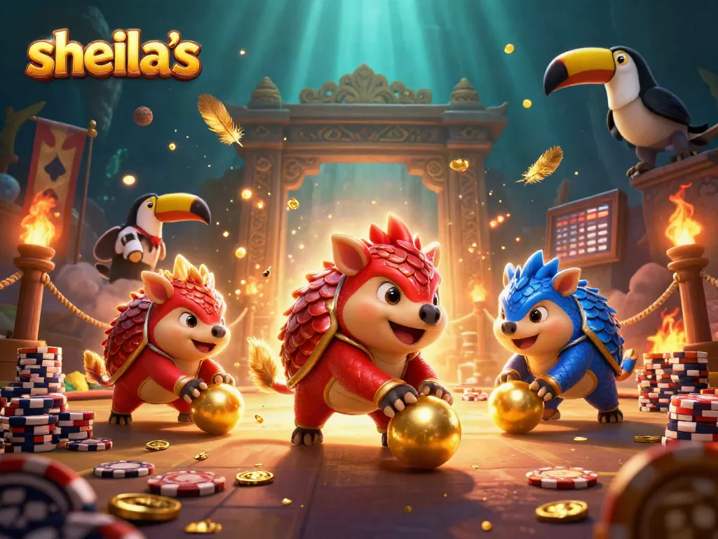 Experience thrilling poker action with sheila's playful pangolins in a vibrant casino scene.