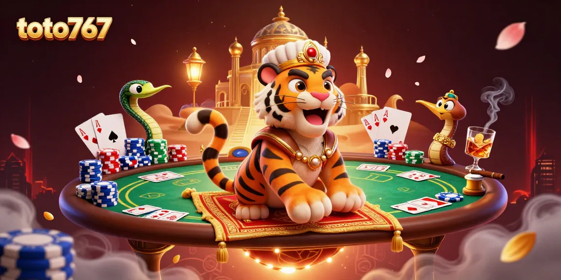 Mainkan berbagai permainan di toto767 dengan ilustrasi harimau sultan yang menghalangi karpet poker.