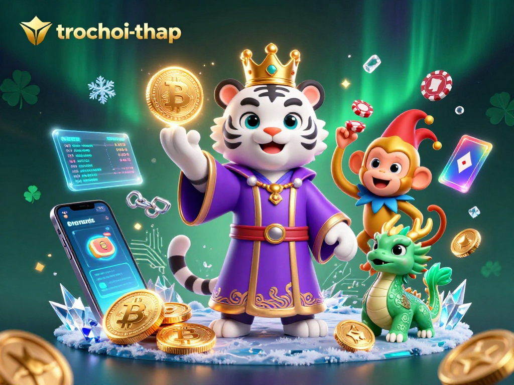Gamble smartly in trochoi-thap with playful characters and vibrant casino elements.