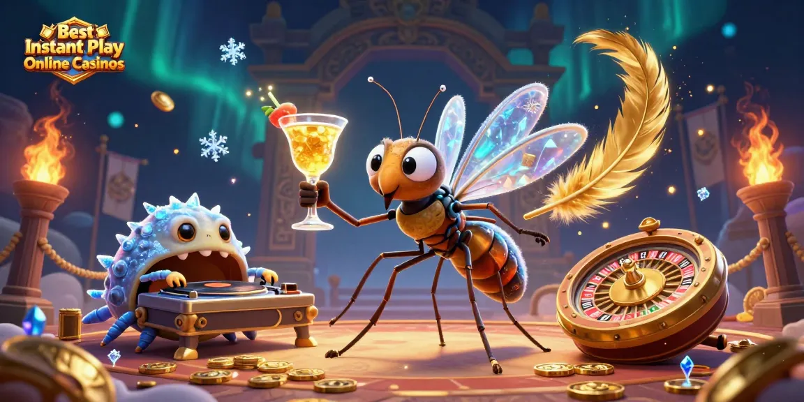 Enjoy the Best Instant Play Online Casinos with fun characters and vibrant casino elements.