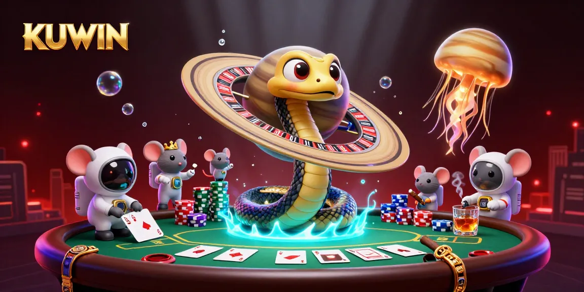 KUWIN gamers betting on the cosmic roulette wheel with a vibrant 3D casino scene.