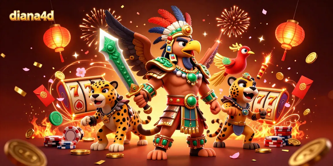 Engage in exciting gameplay with diana4d as warriors celebrate amidst vibrant slot game visuals.