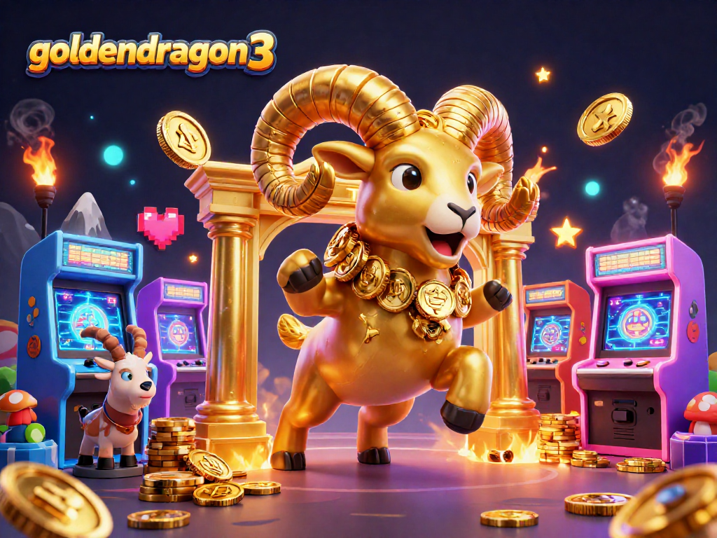 Experience thrilling gameplay with goldendragon3 as a golden ram charges through arcade and casino elements.
