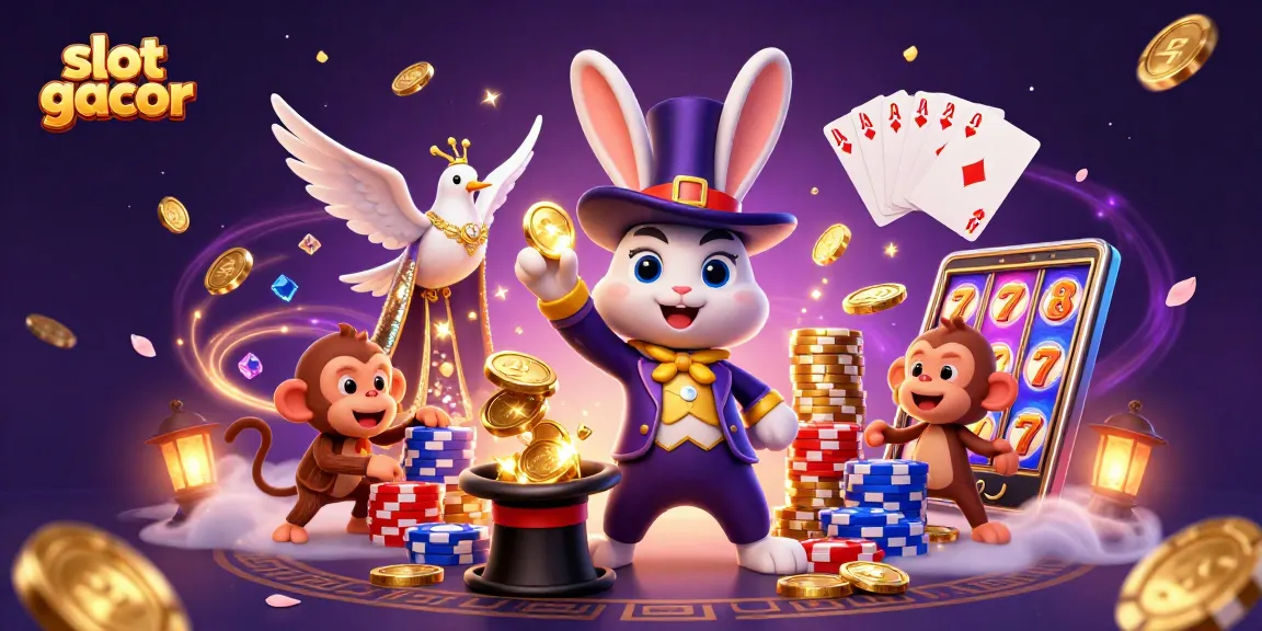 Experience the thrill of slot gacor as a magician rabbit pulls golden coins in this dynamic casino scene.