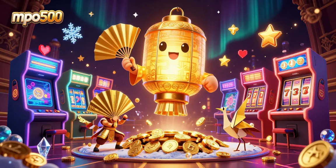 Enjoy vibrant gameplay on mpo500 with a golden lantern spirit and gaming symbols in a lively casino atmosphere.