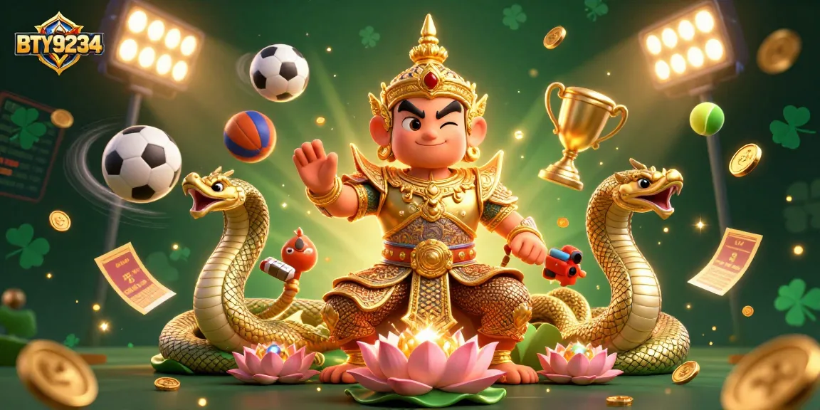 Bet on BTY9234 with engaging sports-themed elements and dynamic characters in a vibrant illustration.