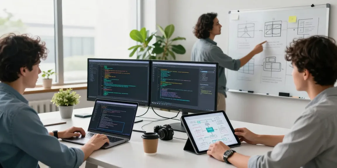Build internal tools with AI in a vibrant team workspace, showcasing coding, tool design, and collaboration.