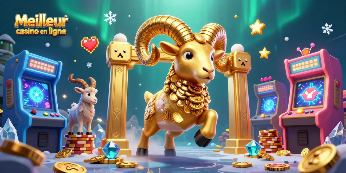 Experience the excitement at Meilleur casino en ligne with a vibrant scene of a golden ram charging through dazzling gaming elements.