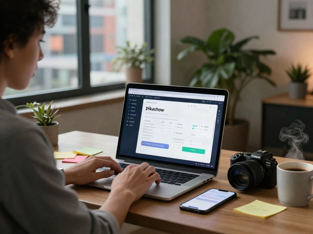 Effortlessly download the pikashow apk on a laptop in a cozy workspace.