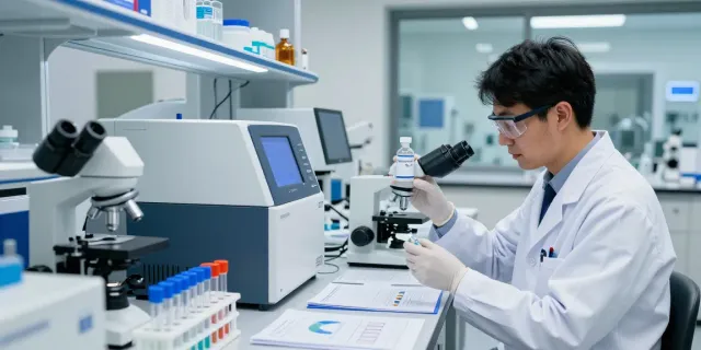 Scientist analyzing peptide compounds for Retatrutide 10 mg in a modern lab setting, showcasing health innovation.