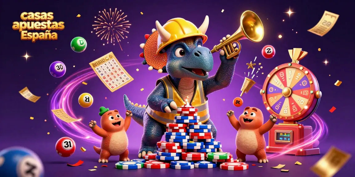 Las casas de apuestas en España ofrecen emociones con un triceratops celebrando en un casino lleno de detalles vibrantes.