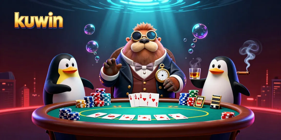 Kuwin players engaged at an underwater poker table with a walrus and a penguin dealer.