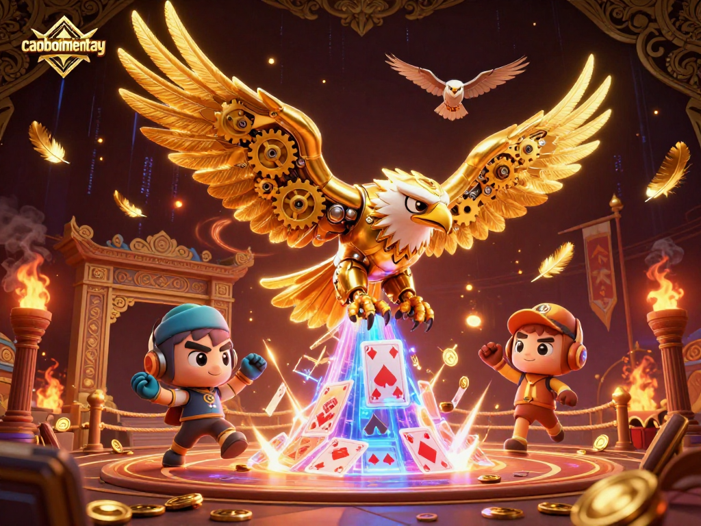 Engage in thrilling gameplay with caoboimientay, featuring golden eagle and playing cards.
