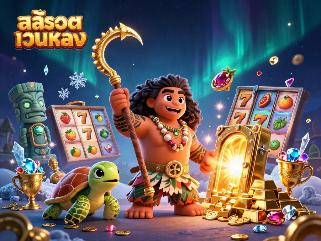 ภาพวาด 3D ของ สล็อตเว็บตรง กับตัวละครโปโลนีเซียนในฉากคาสิโน