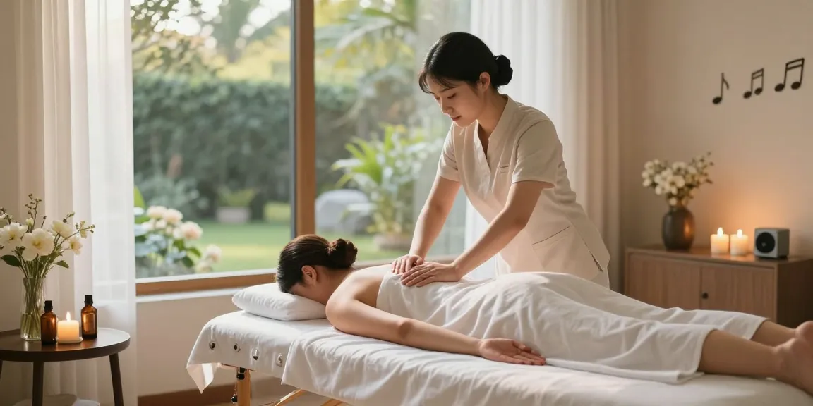 스웨디시 마사지가 진행되는 아늑한 치료실의 모습