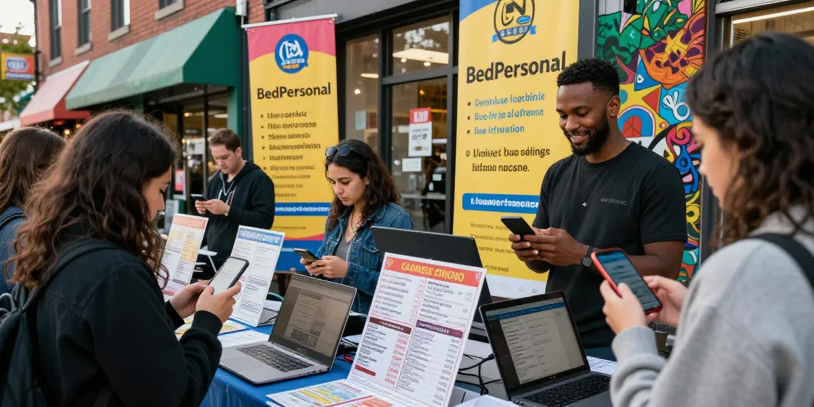 People engaging with BedPersonal for local classifieds in a vibrant urban marketplace.