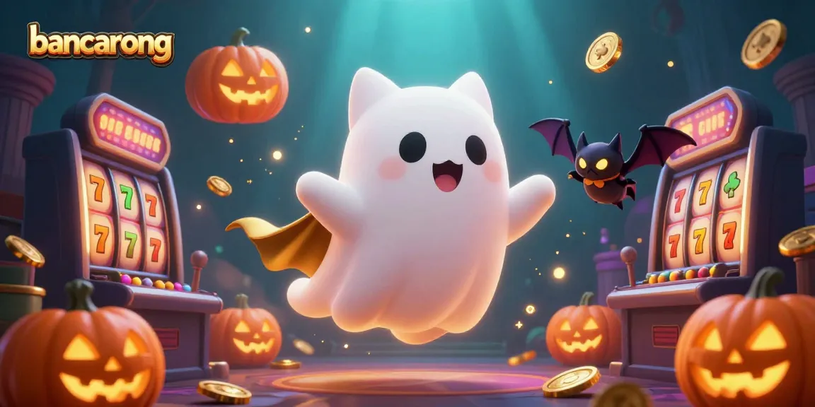 Engage in the excitement of bancarong with a ghost cat in a haunted casino, surrounded by slot machines.