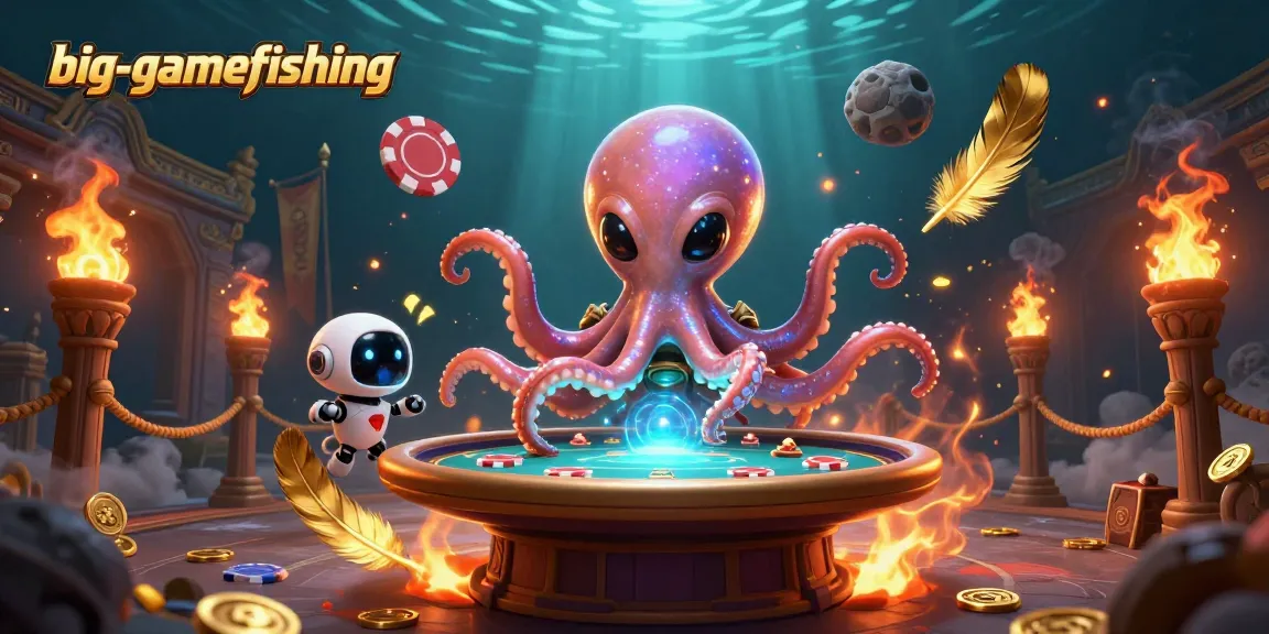 big-gamefishing: A thrilling underwater scene with an alien octopus playing poker!