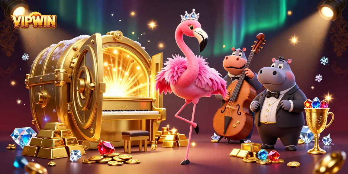 Experience the excitement of VIPWIN with a vibrant 3D casino scene featuring engaging characters and glittering game elements.