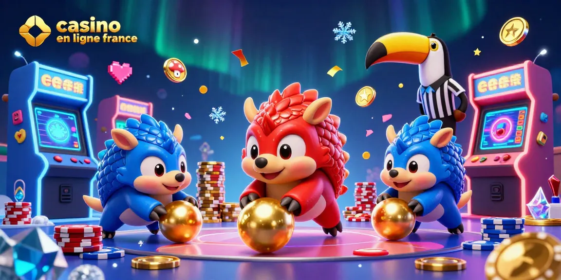 Jouez aux jeux captivants comme un casino en ligne France avec des pangolins colorés en compétition entourés de machines à sous scintillantes.