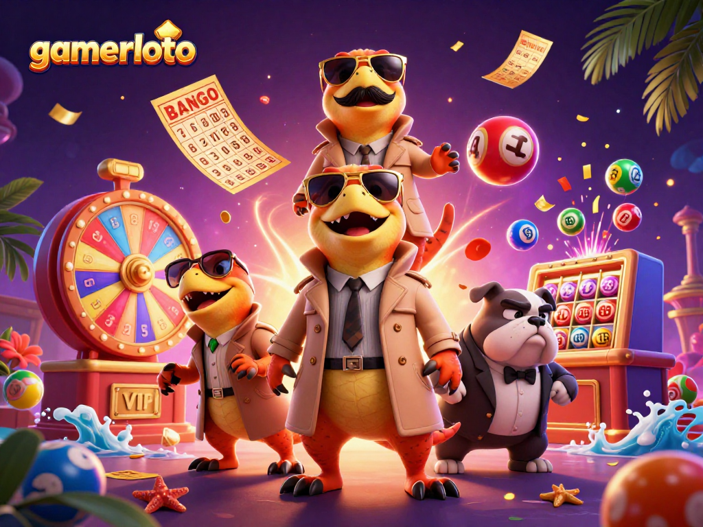 Experience the thrill of gamerloto with raptors in disguise entering a VIP casino lounge, surrounded by vibrant lottery elements.