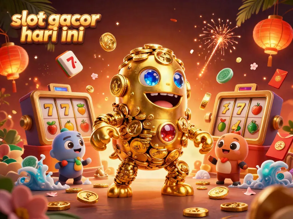 Menghadapi slot gacor hari ini dengan golem emas dan simbol keberuntungan di tengahnya.