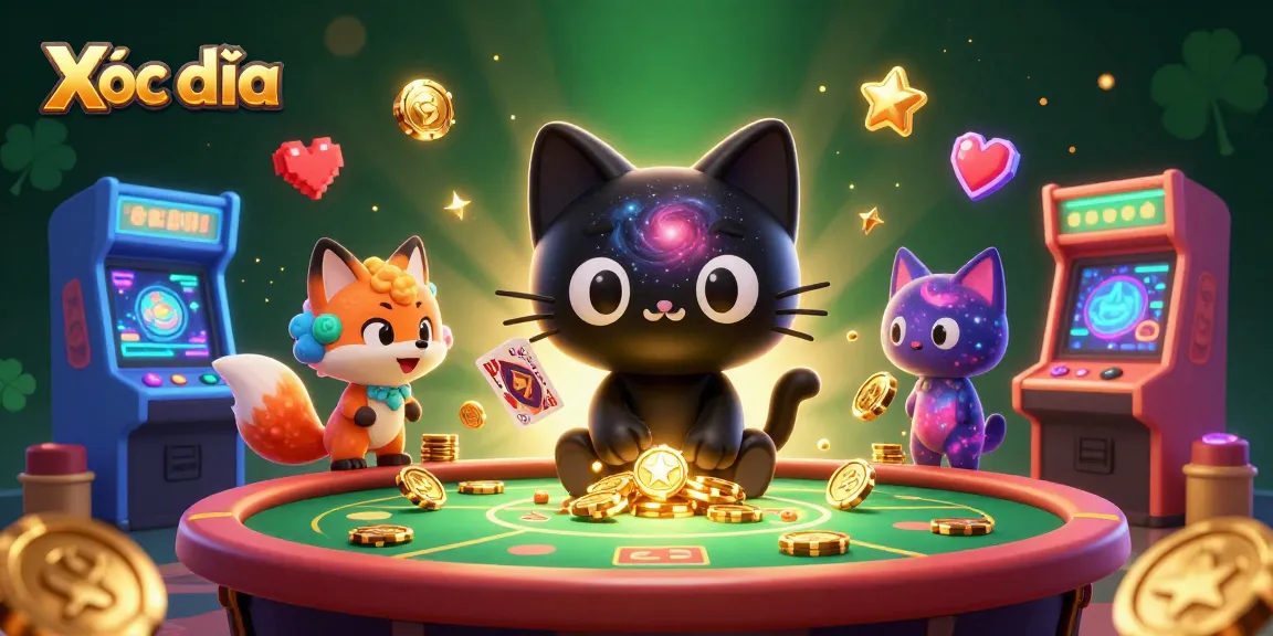Xóc đĩa's thrilling casino experience with a black hole cat and nebula fox engaging in dynamic gameplay.