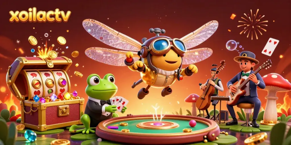 Engage with the thrilling action at xoilactv through a vibrant casino illustration filled with excitement.