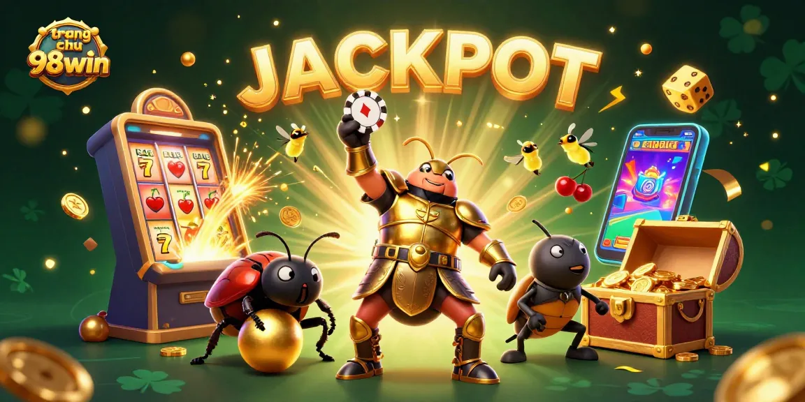 Engage with the action of trang chu 98win as cartoon beetles celebrate a casino jackpot.