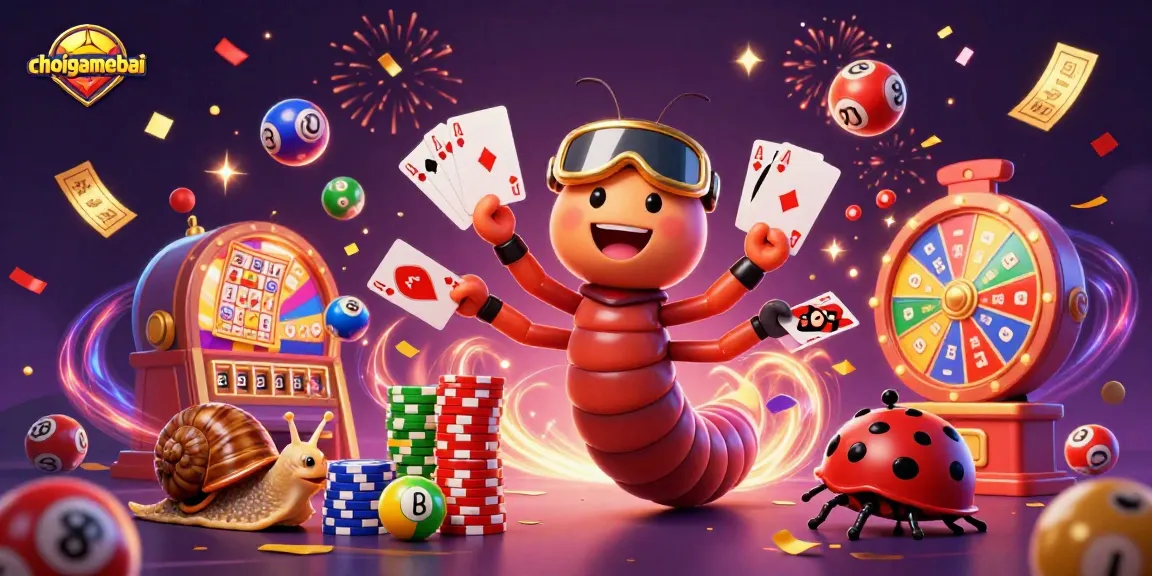 Engage with choigamebai's vibrant casino action featuring a whimsical millipede dealer and playful characters.