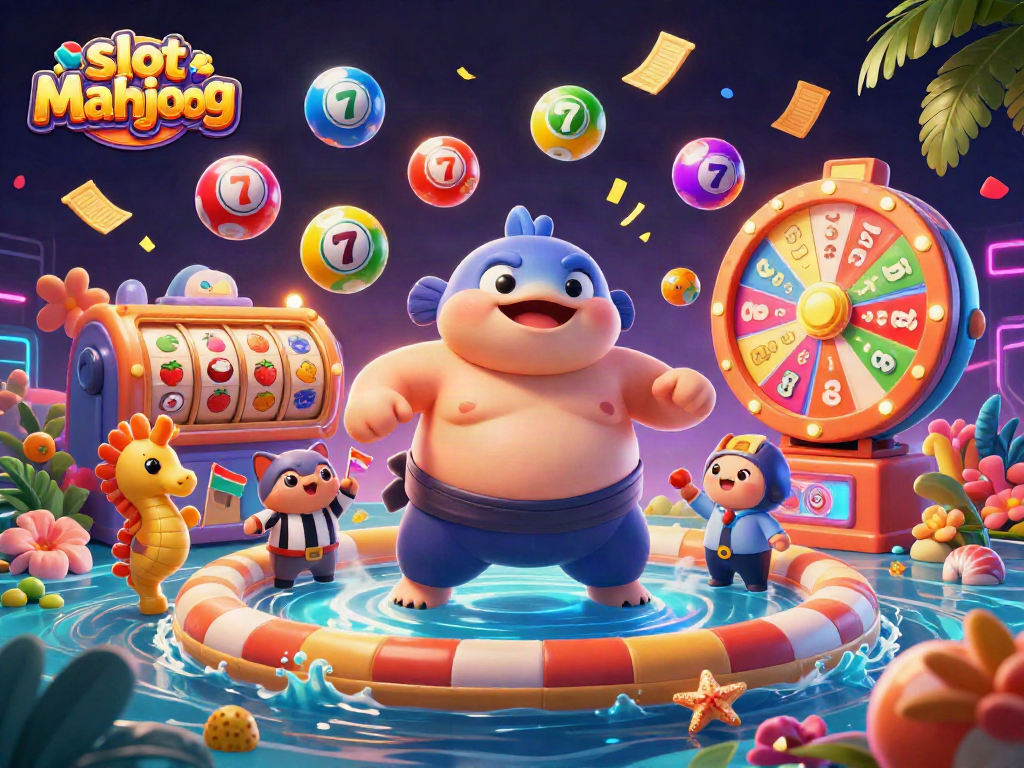 Engage with slot mahjong action featuring a playful fugu, lots of colorful game elements, and dynamic motion.