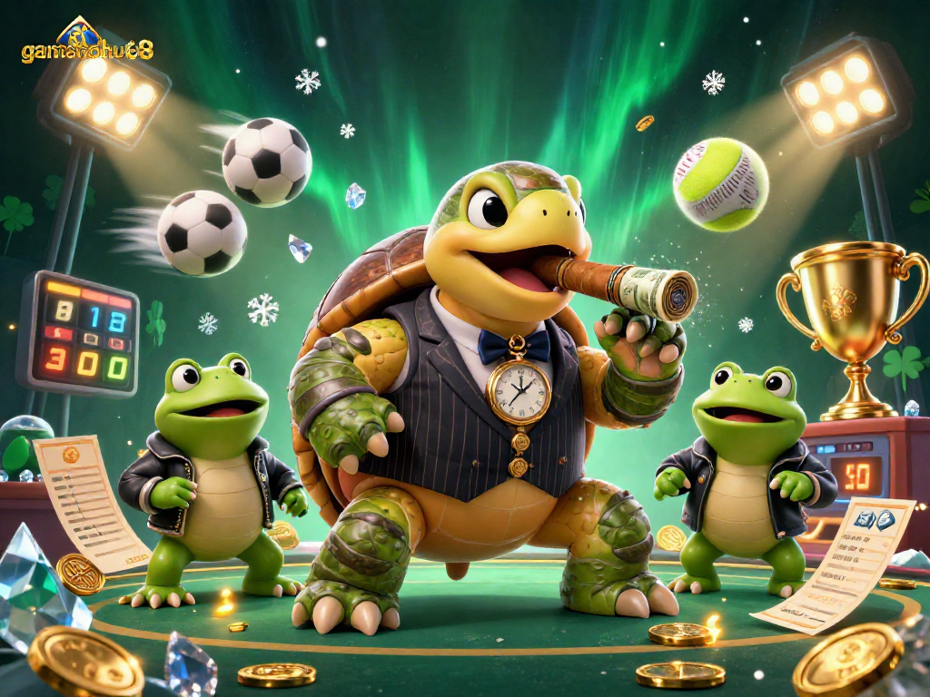 Experience thrilling gameplay at gamenohu68 with a lively scene of casino characters and sports action.