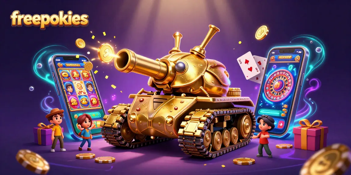 Play exciting freepokies with colorful slots and golden casino elements in breathtaking illustration.
