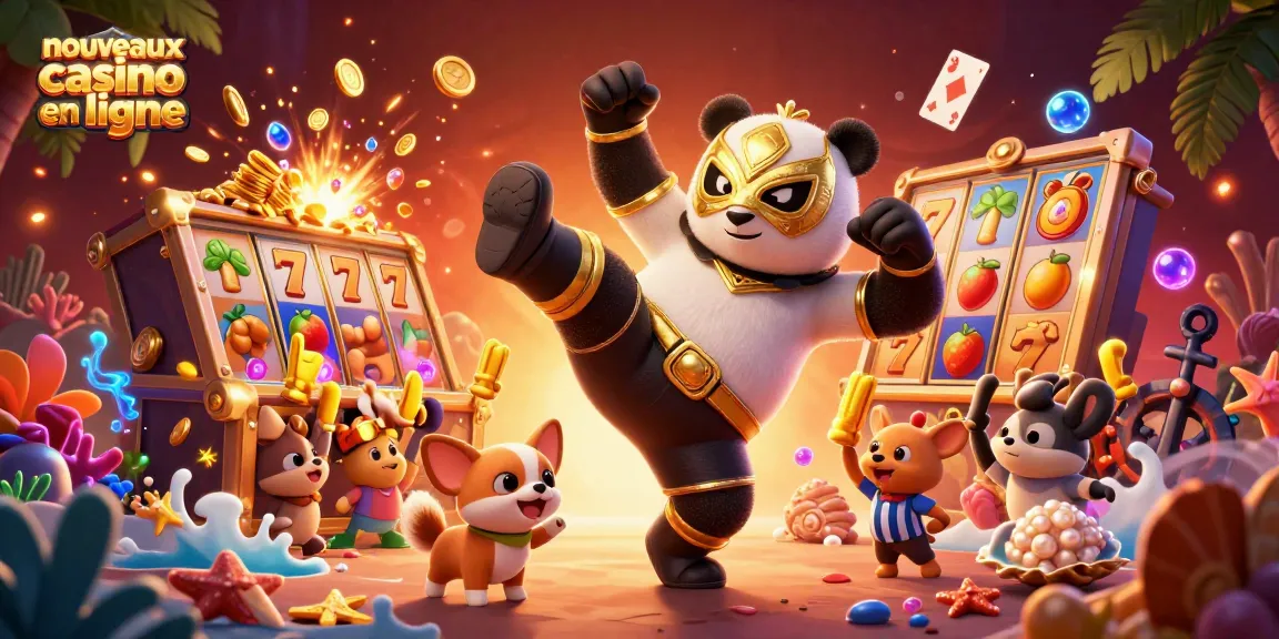 Le panda professionnel volant dans un nouveau casino en ligne, entouré de spectateurs et d'éléments de jeu.